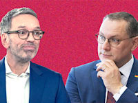 מנהיג מפלגת אלטרנטיבה לגרמניה, טינו כרופלה ומנהיג מפלגת החירות האוסטרית, הרברט קיקל / צילומים: רויטרס -Sebastian Kahnert - AP, Andreea Alexandru