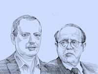 מימין: עו''ד יעקב וינרוט המנוח ובנו עו''ד יחיאל וינרוט / איור: גיל ג'יבלי
