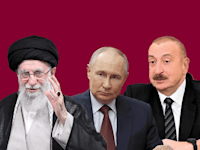 נשיא אזרבייג'ן אילהם אלייב, נשיא רוסיה ולדימיר פוטין, המנהיג העליון של איראן עלי חמינאי / צילום: ap, Mikhail Metzel, Office of the Iranian Supreme Leader, Azerbaijani Presidential Press Office