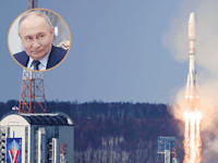 שיגור לוויין איראני בנמל החלל קוסמודרום ווסטוצ'ני ברוסיה (בעיגול: ולדימיר פוטין, נשיא רוסיה) / צילום: רויטרס - Alexander Kazakov