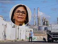 בית הזיקוק פונטה קרדון בוונצואלה. בעיגול: דלסי רודריגס, נשיאת ונצואלה הזמנית / צילום: Reuters, Jesus Vargas, ULAN