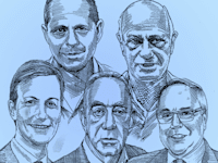 שלמה אליהו, ערן גריפל, יאיר המבורגר,אלפרד אקירוב, ג'ארד קושנר / איור: גיל ג'יבלי