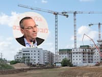 עגורנים באתר בנייה. בעיגול: נשיא התאחדות הקבלנים בוני הארץ, רוני בריק / צילום: שאטרסטוק, תמר מצפי
