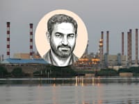 מתקן נפט באיראן. בעיגול: מוסטפא אחדי / צילום: רויטרס-Essam Al-Sudani, איור: גיל ג'יבלי