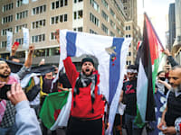 מפגין שורף דגל ישראל בהפגנה בניו יורק / צילום: Shutterstock