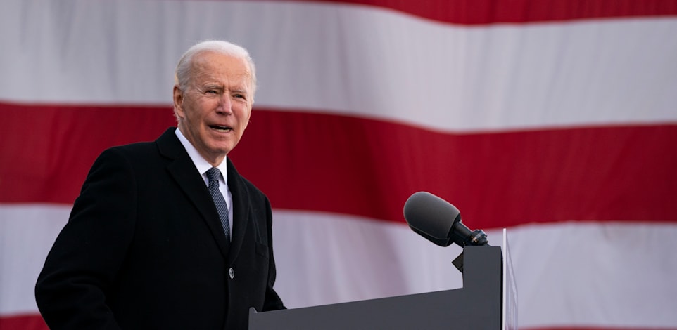 הנשיא ה־46 ג'ו ביידן בבסיס המשמר הלאומי בדלאוור, על שם בנו, בו ביידן, שמת מסרטן, יום שלישי / צילום: Associated Press, Evan Vucci