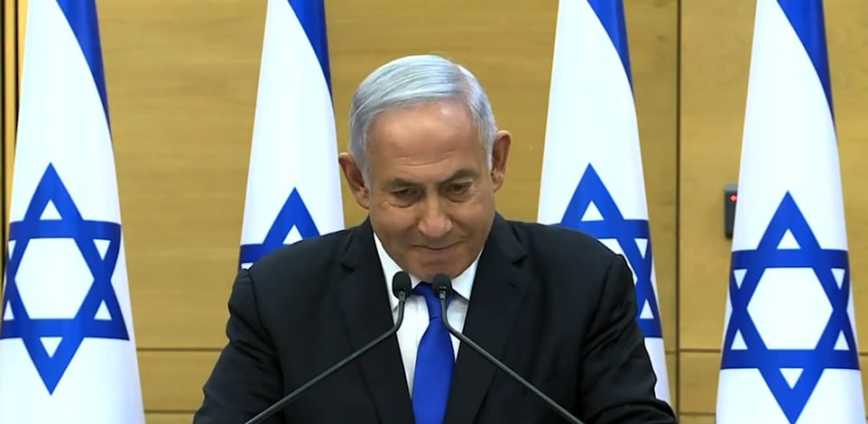 נתניהו בנאום ביום רביעי השבוע. לוקה בתסמונת "הדחקת הסיכון המשפטי" / צילום: צילום מסך