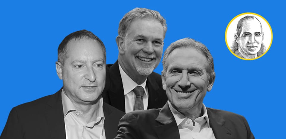 מימין: הווארד שולץ, ריד הייסטינגס, דניאל בירנבאום / צילום: איל יצהר, AP-Ted S. Warren; Benoit Tessier