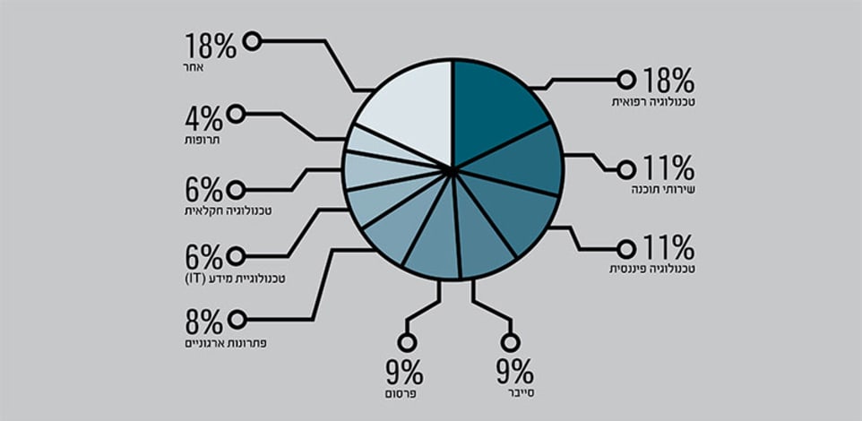 התפלגות חברות ההייטק לפי תת-ענפים