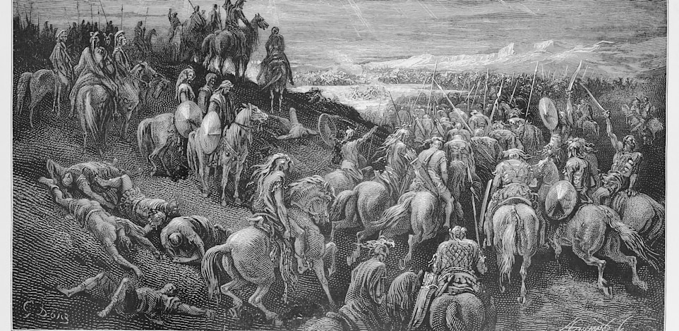 יהושע מתפלל ''שמש בגבעון דום'' במלחמה נגד מלכי הדרום. ציור של גוסטב דורה, 1885 / צילום: Shutterstock