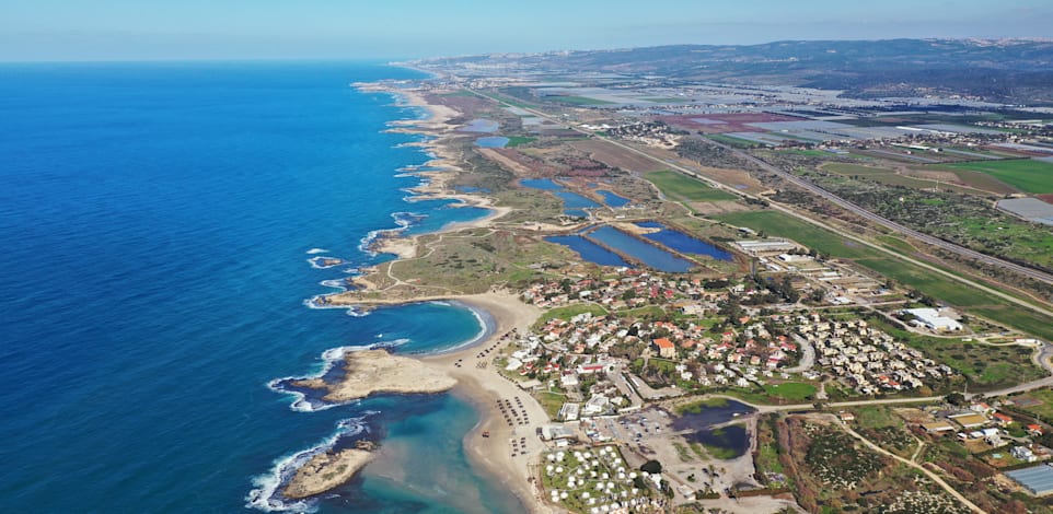 חוף הכרמל, מבט-על. הירוק והכחול מתערבבים זה בזה / צילום: עופר תליו