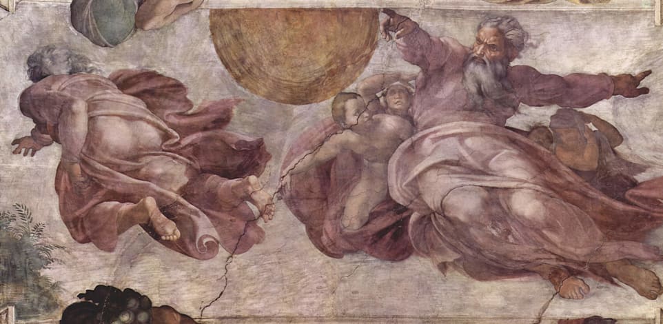 בריאת השמש, הירח והכוכבים - פרט מתוך הקפלה הסיסטינית, מיכלאנג'לו, המאה ה־15 / צילום: ויקיפדיה