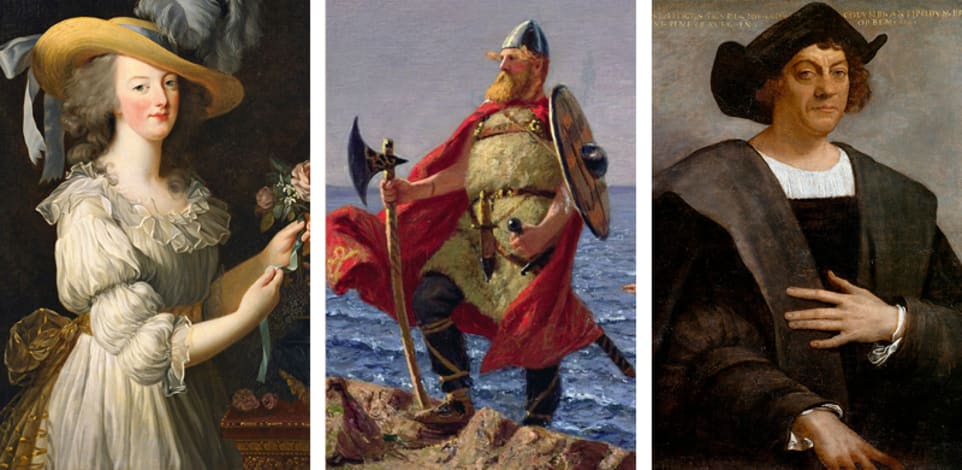 מימין:  כריסטופר קולומבוס, לייף אייריקסון, מארי אנטואנט / צילום: ויקיפדיה
