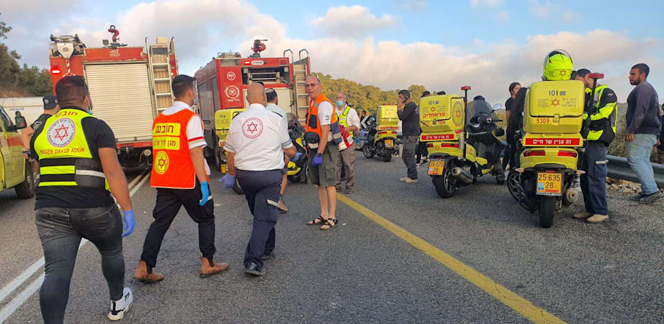 צוותי חילוץ והצלה בזירת התאונה / צילום: דוברות מד''א