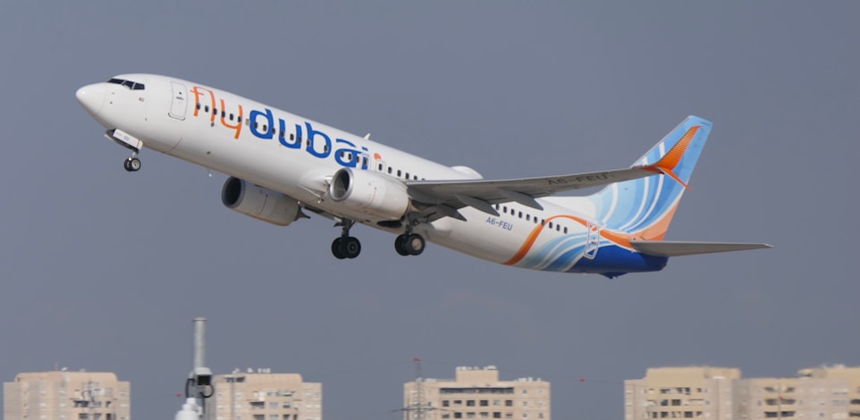 מטוס של פליי דובאי ממריא מנתב''ג / צילום: דני שדה