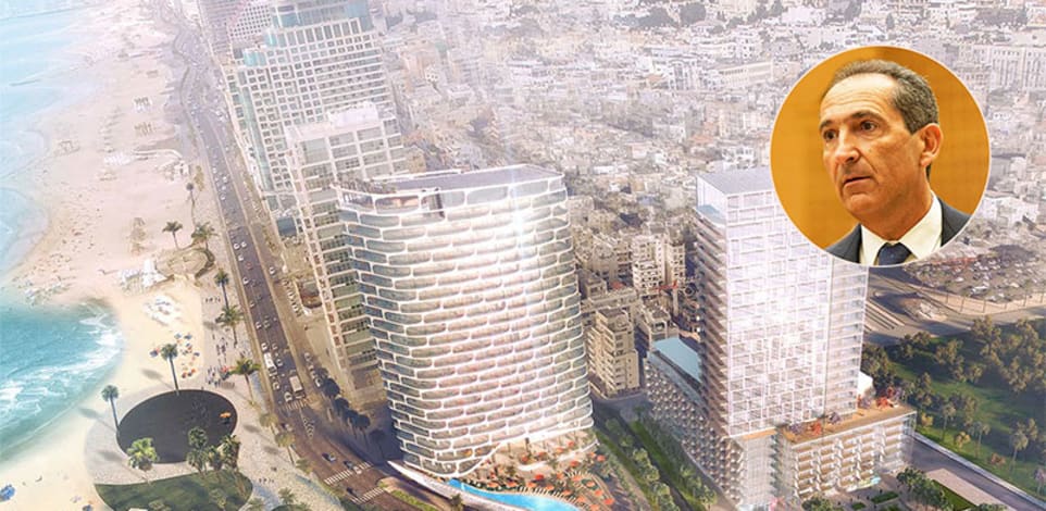 פרויקט מנדרין אוריינטל. בעיגול: פטריק דרהי / הדמיה: משה צור אדריכלים, צילום: רויטרס-Daniel Pier