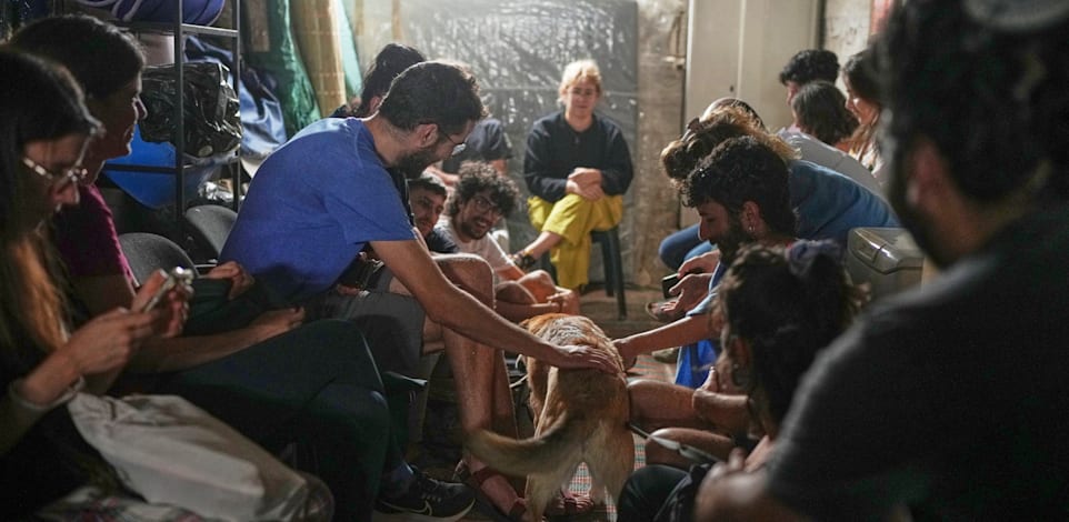 ישראלים במקלט בזמן ירי טילים. מותר לעבור דרך חצר השכנים רק במצב חירום / צילום: ap, Ohad Zwigenberg