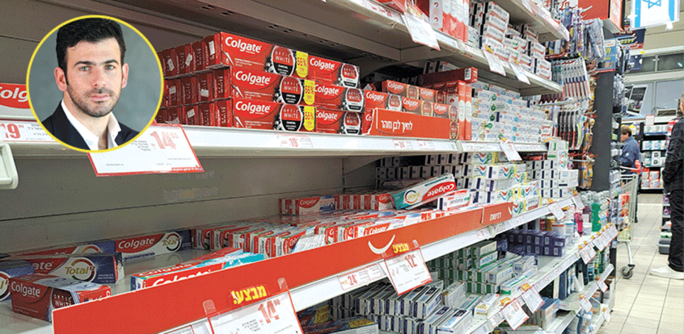 מוצרי קולגייט שמייבאת שסטוביץ (בעיגול: גיא שסטוביץ, סמנכ''ל פיתוח עסקי בחברה) / צילום: טלי בוגדנובסקי, אתר שסטוביץ