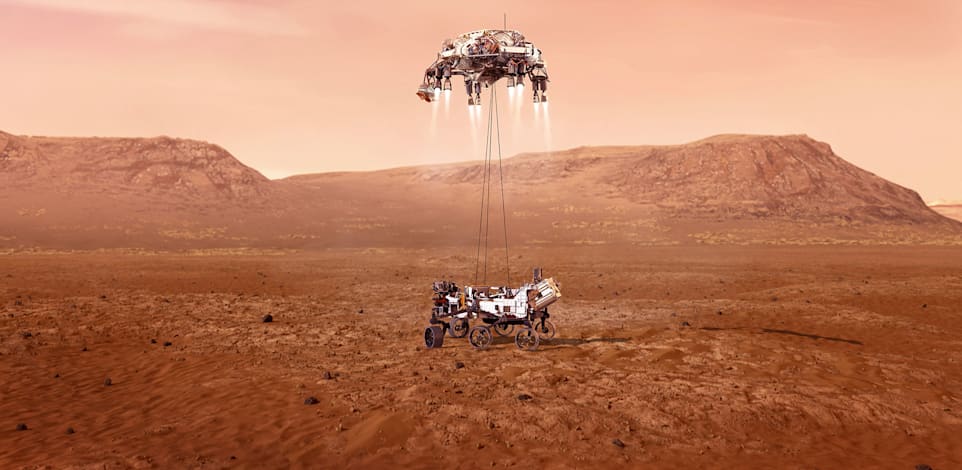 הרובר הגדול והמתקדם ביותר של נאס''א נוחת במאדים. חוקר גיאולוגיה ומחפש סימני חיים, יולי 2020 / צילום: Reuters, NASA/Cover Images