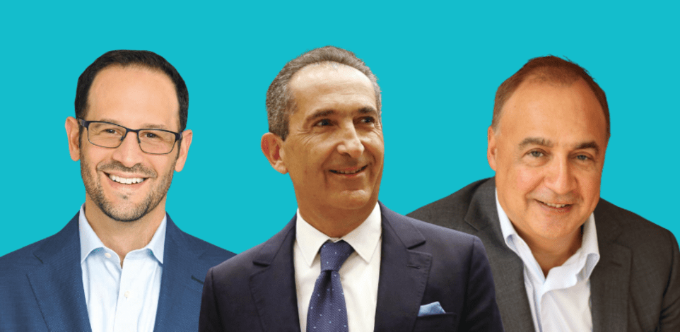 מימין: לן בלווטניק, מבעלי רשת 13; פטריק דרהי, המשקיע החדש; ואמיליאנו קלמזוק, מנכ''ל רשת 13 / צילום: טים בישופ, יח''צ, רויטרס