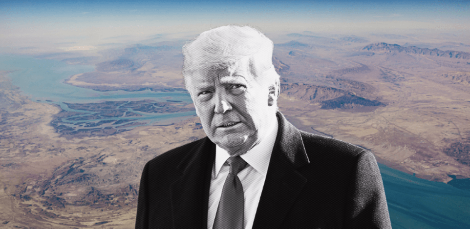 נשיא ארה''ב דונלד טראמפ על רקע מצר הורמוז / צילום: ap, Alex Brandon