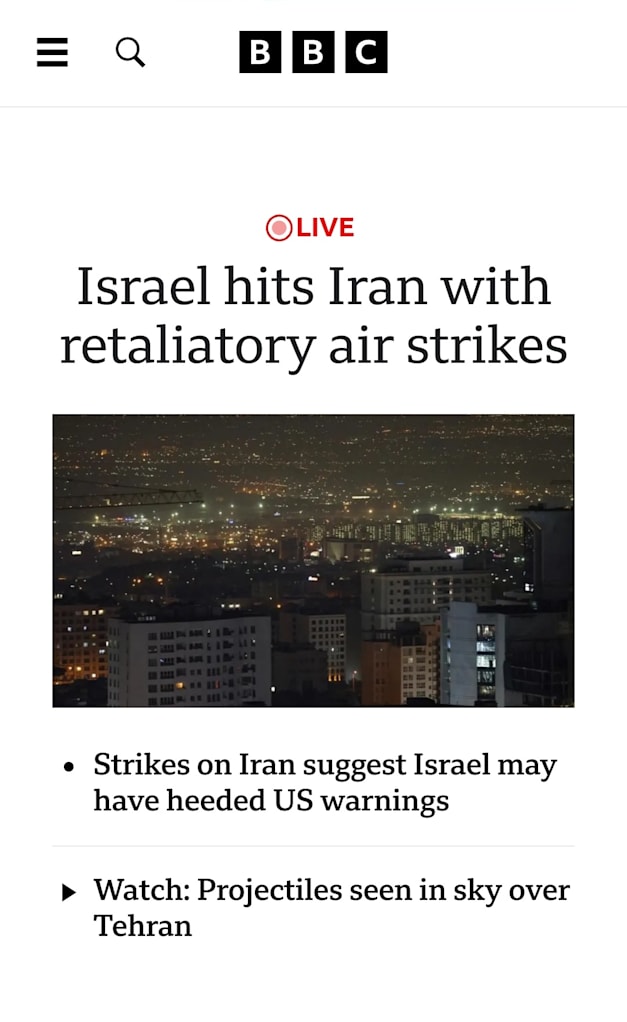 צילום מסך מהכותרת הראשית של ה-BBC צילום מסך מהכותרת הראשית של ה-BBC