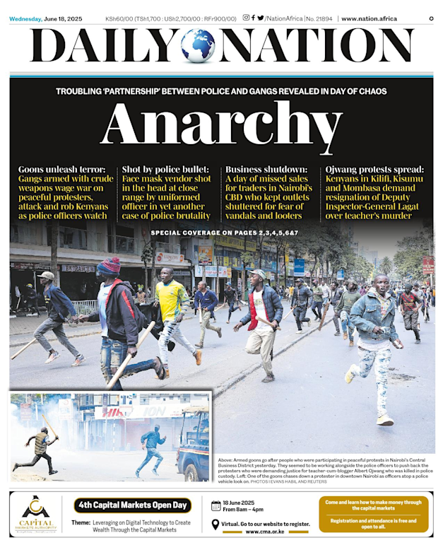 ''אנרכיה''. עיתון בניירובי, קניה / צילום: Daily Nation ''אנרכיה''. עיתון בניירובי, קניה / צילום: Daily Nation