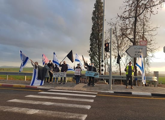 מפגינים נגד נתניהו באליקים / צילום: הדגלים השחורים