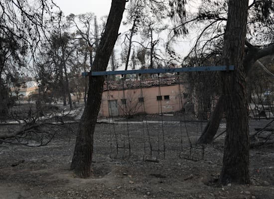 גן משחקים שרוף באי היווני אוויה / צילום: Reuters, Stelios Misinas גן משחקים שרוף באי היווני אוויה / צילום: Reuters, Stelios Misinas