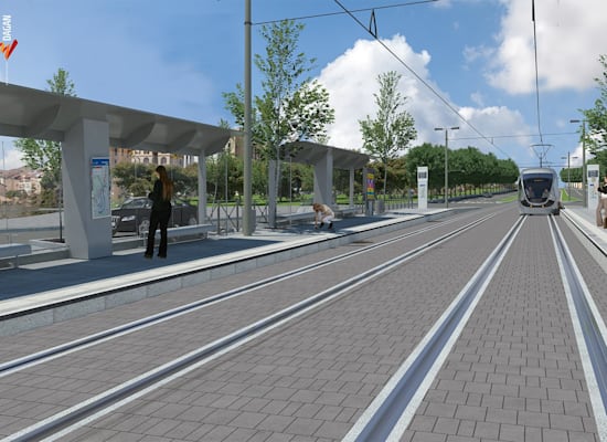 הקו הכחול של הרכבת הקלה בירושלים / הדמיה: באדיבות צוות תוכנית אב לתחבורה י-ם הקו הכחול של הרכבת הקלה בירושלים / הדמיה: באדיבות צוות תוכנית אב לתחבורה י-ם