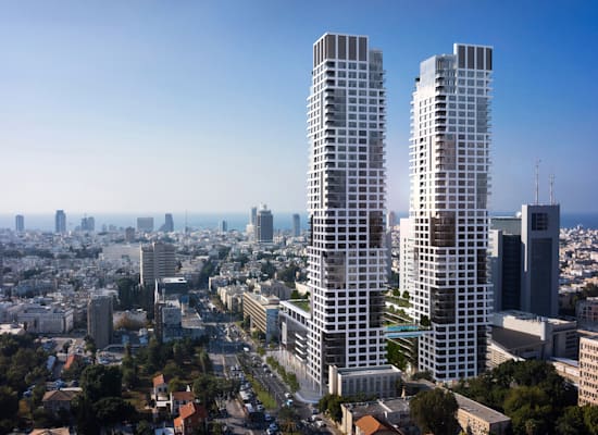 פרויקט דה וינצ'י בתל אביב המשותף לאקרו ולקנדה ישראל. 2 מגדלים של 42 קומות / הדמיה: סטודיו 84 פרויקט דה וינצ'י בתל אביב המשותף לאקרו ולקנדה ישראל. 2 מגדלים של 42 קומות / הדמיה: סטודיו 84