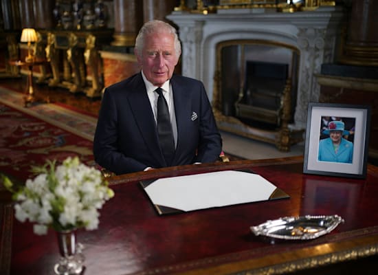 The new King Charles speaks from Buckingham Palace, Friday / Photo: Associated Press, Yui Mok