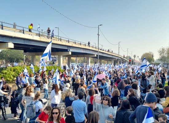 הפגנה נגד המהפכה המשפטית בדרך נמיר ורוקח / צילום: שירי דובר