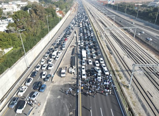 מפגינים חוסמים את הכביש באיילון / צילום: פל תקשורת