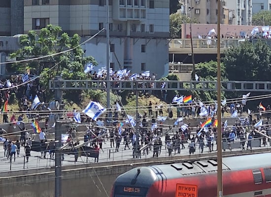 המפגינים מנסים לרדת לאיילון / צילום: תמונה פרטית המפגינים מנסים לרדת לאיילון / צילום: תמונה פרטית