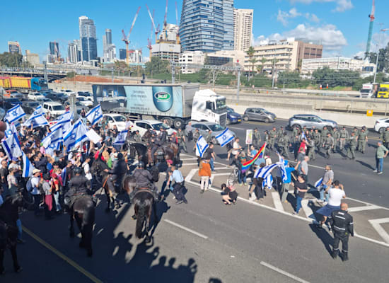 עימותים בין שוטרים למפגינים באיילון / צילום: גלובס עימותים בין שוטרים למפגינים באיילון / צילום: גלובס