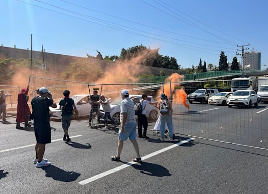 מפגינים בכביש 4 נגד החוק לביטול עילת הסבירות / צילום: תמונה פרטית מפגינים בכביש 4 נגד החוק לביטול עילת הסבירות / צילום: תמונה פרטית