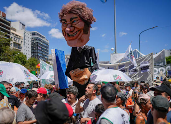 מפגינים בארגנטינה כחלק משביתה לאומית על רפורמות הכלכליות של מיליי / צילום: ap