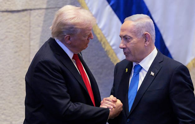 ראש הממשלה בנימין נתניהו עם נשיא ארה''ב דונלד טראמפ בכנסת / צילום: ap, Chip Somodevilla/Pool
