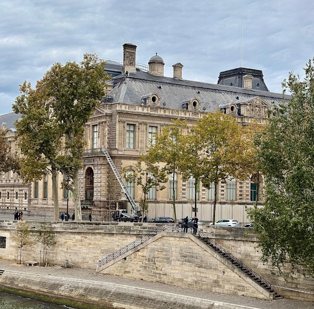 הפריצה ללובר. הגנבים החנו משאית עם סולם בשטח מת של מצלמות האבטחה המיושנות / צילום: ap, Alexander Turnbull