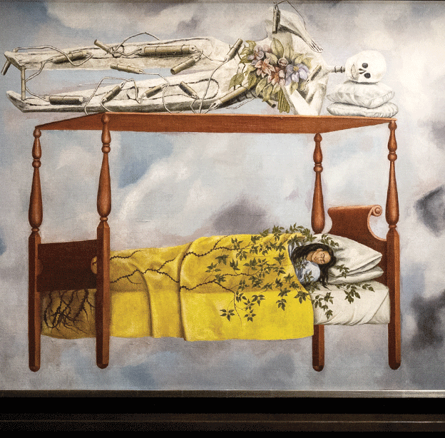 הציור ''החלום (מיטה'') של פרידה קאלו מוצג בסותבי'ס, ניו יורק. נכס לאומי / צילום: Reuters, Lev Radin