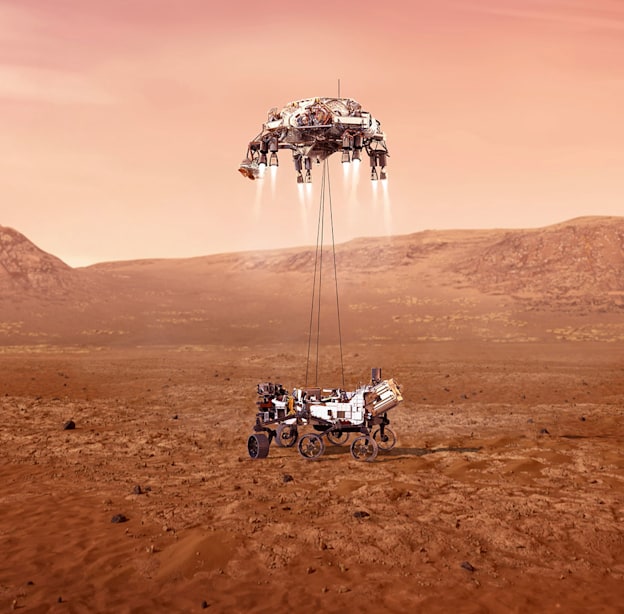 הרובר הגדול והמתקדם ביותר של נאס''א נוחת במאדים. חוקר גיאולוגיה ומחפש סימני חיים, יולי 2020 / צילום: Reuters, NASA/Cover Images