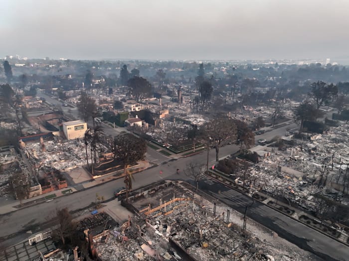 מבט ממעוף הציפור על שכונת Pacific Palisades שבלוס אנג'לס, 8 ינואר / צילום: Reuters, Anadolu