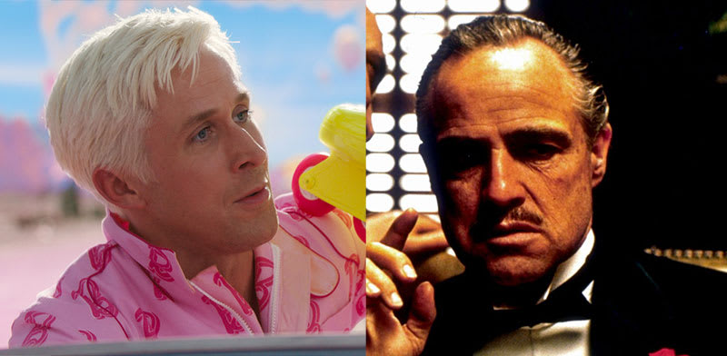 דון קורליאונה (מרלון ברנדו ב''הסנדק'') שאהוב על השמרנים וקן (ריאן גוסלינג ב''ברבי'') חביב הליברלים / צילומים: Warner Bros. Pictures ,AP