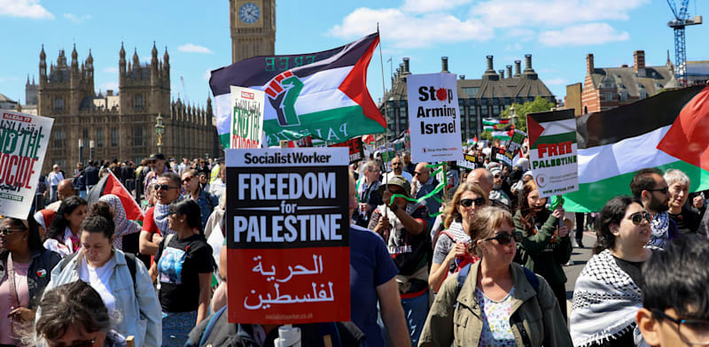 הפגנה פרו־פלסטינית בלונדון, החודש / צילום: Reuters, Yann Tessier Thomas Krych
