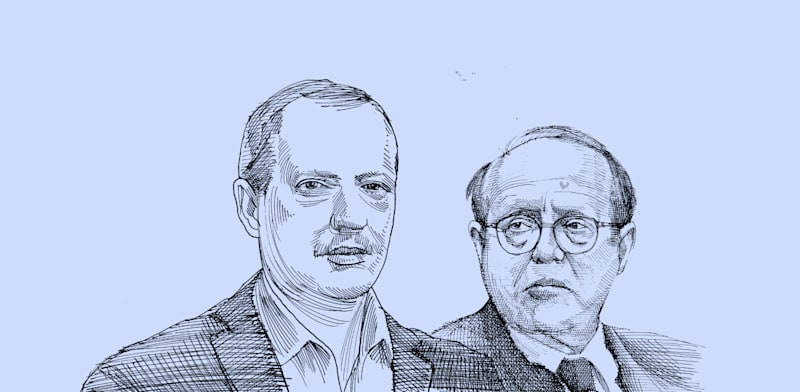 מימין: עו''ד יעקב וינרוט המנוח ובנו עו''ד יחיאל וינרוט / איור: גיל ג'יבלי
