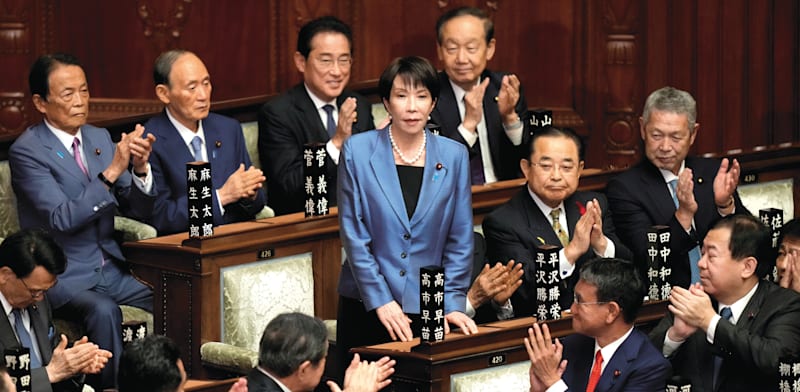 ראשת ממשלת יפן סנאה טקאיצ'י בפרלמנט. האישה הראשונה בתפקיד / צילום: ap, Eugene Hoshiko