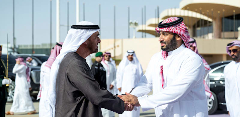 נסיך הכתר הסעודי בן סלמאן (מימין) ונשיא איחוד האמירויות בן זאיד / צילום: Reuters