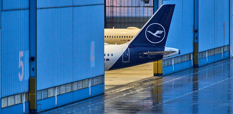 מטוס של לופטנזה חונה בתוך ההאנגר בנמל התעופה בגרמניה / צילום: ap, Michael Probst)