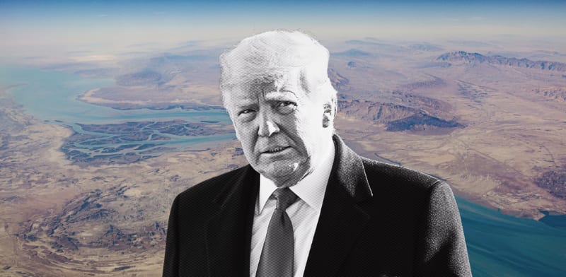 נשיא ארה''ב דונלד טראמפ על רקע מצר הורמוז / צילום: ap, Alex Brandon